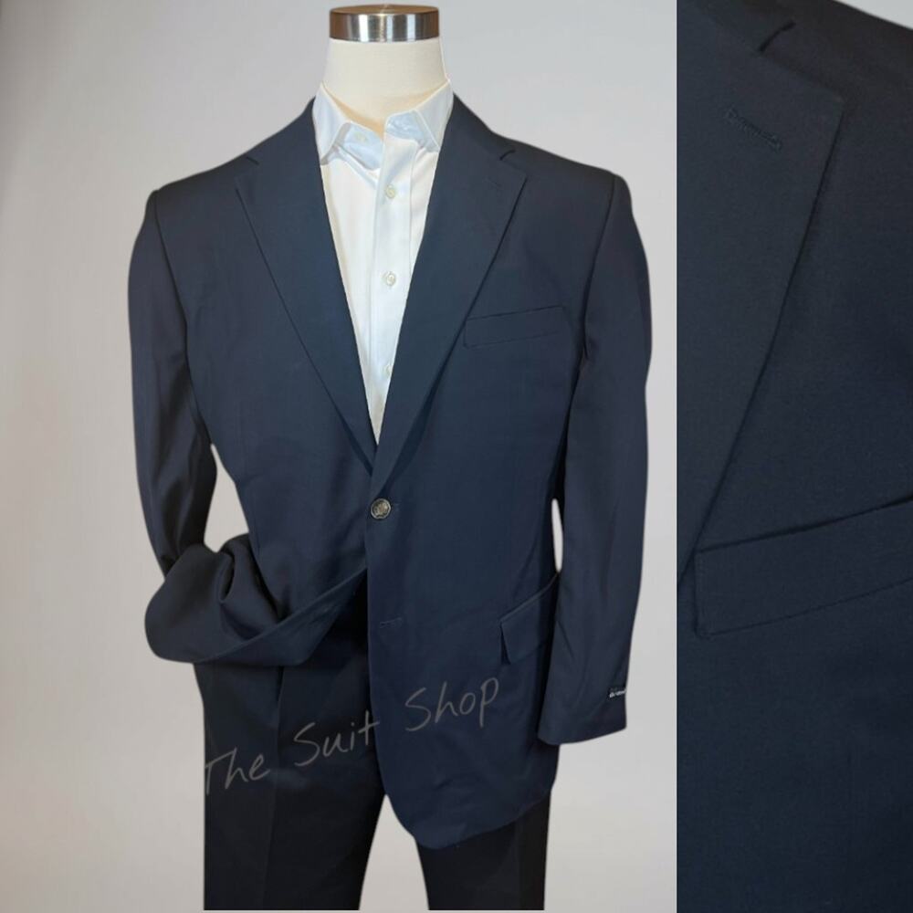 New George Mens 44R Dark Navy Blue Blazer Antique Gold Tone Crest Buttons Jacket